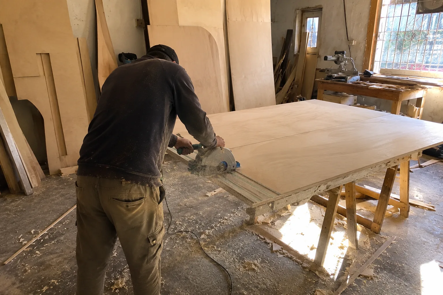 La découpe du bois à l'atelier Atlas Teardrop, Agadir